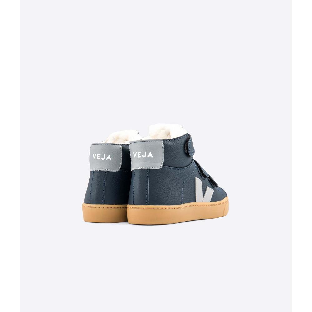 Veja ESPLAR MID FURED LEATHER Kids' High Tops Navy | CA 686EBC